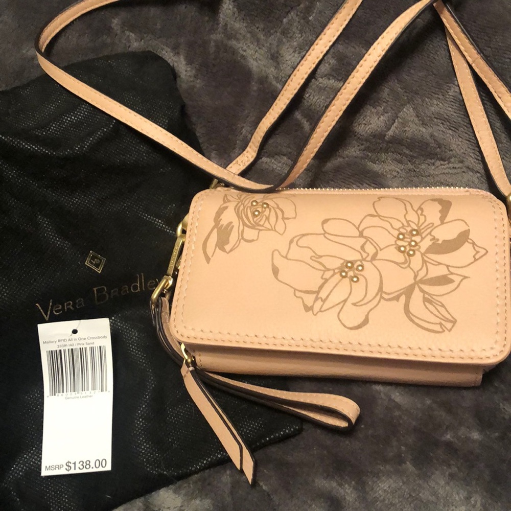 NWT Vera Bradley RFID Pink Leather Crossbody